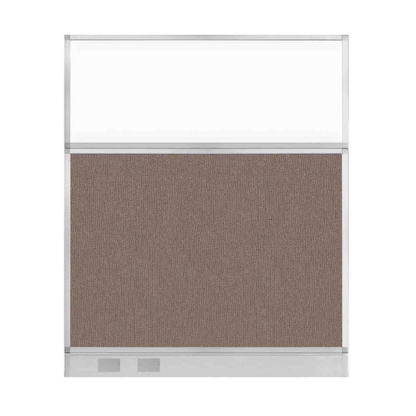 Hush Panel Configurable Cubicle Partition 5' x 6' Latte Fabric Clear Window w/ Cable Channel
